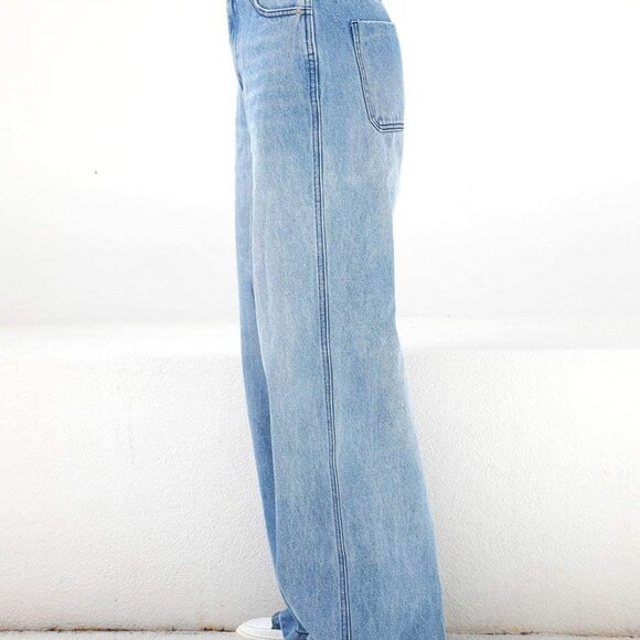 Stylish Women's Y2K Wide Leg Denim Pants - Distressed Mid Rise Light Blue - Picture 3 of 5